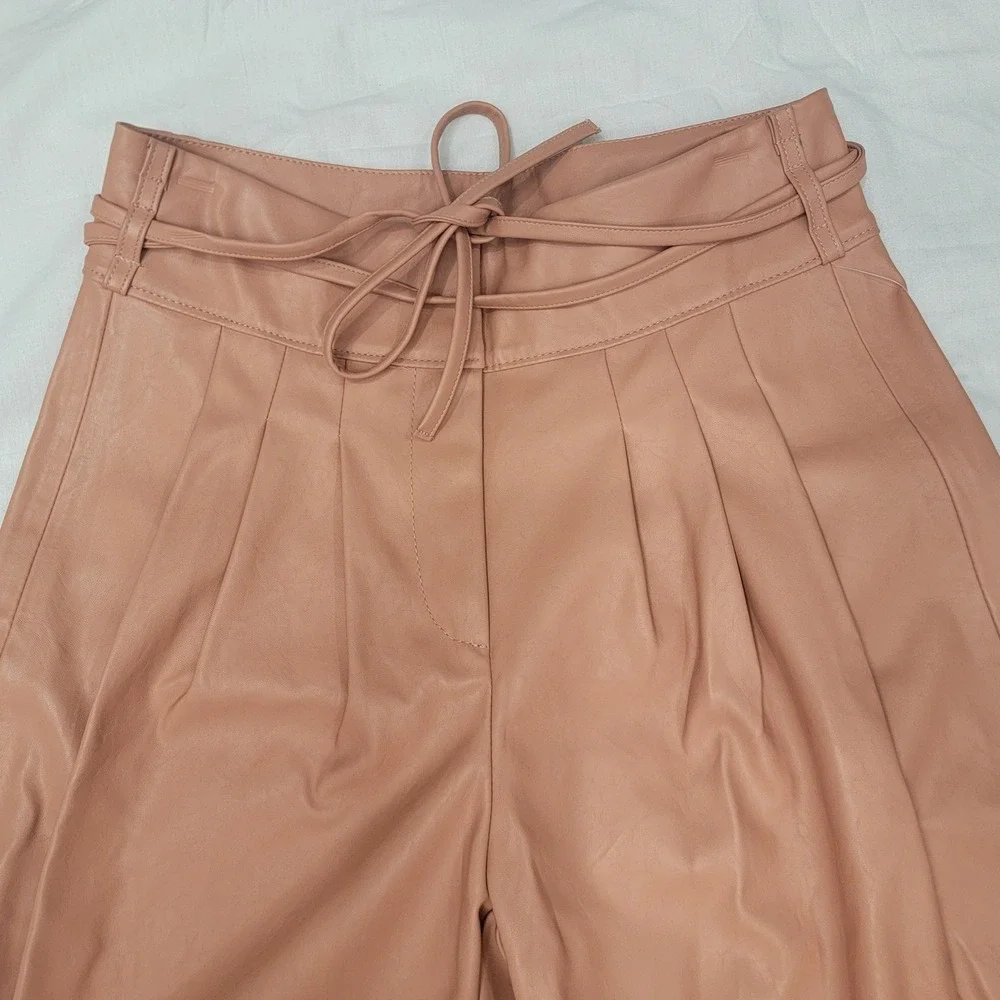 Blank NYC Anthropologie Vegan Leather Tie Waist Pleated Pants Pink Clay Size 28